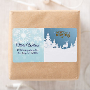 Besneeuwde Winter Bos Rendier Kerst Wrap Around  Etiket