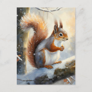 Besneeuwde Winter Eekhoorn Moderne Kunst Briefkaart