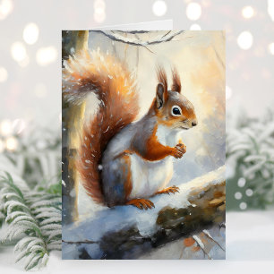 Besneeuwde Winter Eekhoorn Moderne Kunst Kaart