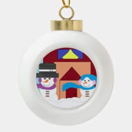 Besneeuwde Winter: Keramische Bal Ornament