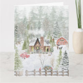 Besneeuwde winter kerst hut scène kaart (Voorkant)