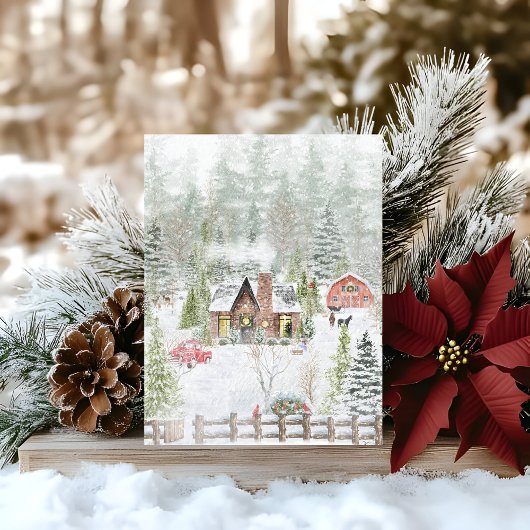 Besneeuwde winter kerst hut scène kaart
