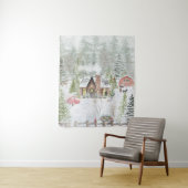 Besneeuwde winter kerst hut scène wandkleed (In situ)