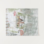 Besneeuwde winter kerst hut scène wandkleed (Voorkant (horizontaal))
