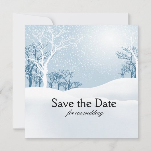 Besneeuwde Winter Sla de Datum Op ijsblauw Save The Date (Voorkant)