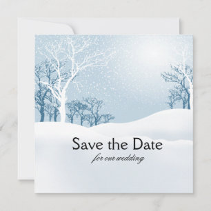 Besneeuwde Winter Sla de Datum Op ijsblauw Save The Date