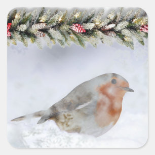 Besneeuwde Winter Sneeuwvink Kerstmis Vierkante Sticker
