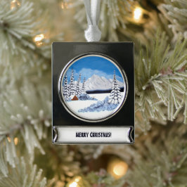 Besneeuwde Winter Verzilverd Banner Ornament
