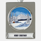 Besneeuwde Winter Verzilverd Banner Ornament (Voorkant)