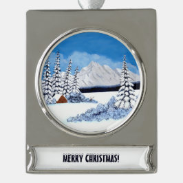 Besneeuwde Winter Verzilverd Banner Ornament