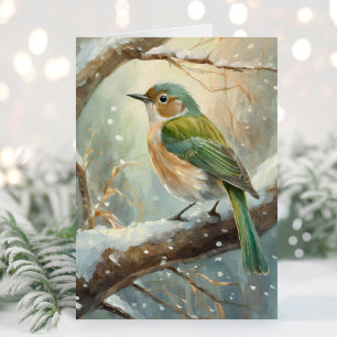 Besneeuwde Winter Vogel Moderne Kunst Kaart