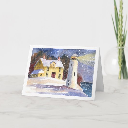 Besneeuwde Winter Vuurtoren Feestdagen Kaart (Voorkant)
