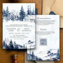 Besneeuwde Winterberg Dennenbos QR Code Trouwen