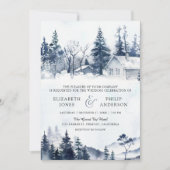 Besneeuwde Winterberg Dennenbos QR Code Trouwen Kaart (Voorkant)