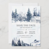 Besneeuwde Winterberg Dennenbos QR Code Trouwen Save The Date (Voorkant)