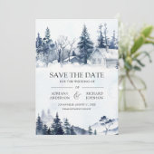 Besneeuwde Winterberg Dennenbos QR Code Trouwen Save The Date (Staand voorkant)