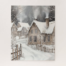 Besneeuwde winterdorp cottages legpuzzel