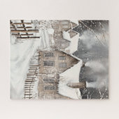 Besneeuwde winterdorp cottages legpuzzel (Horizontaal)