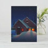 Besneeuwde winterhut nachtscene kaart (Staand voorkant)