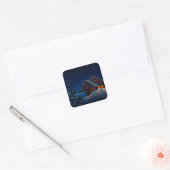 Besneeuwde winterhut nachtscene vierkante sticker