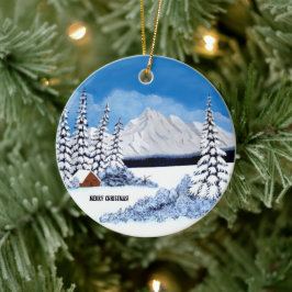 Besneeuwde Winterronde Keramisch Ornament