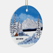 besneeuwde winterronde keramisch ornament (Rechts)