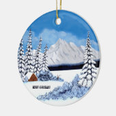 besneeuwde winterronde keramisch ornament (Links)