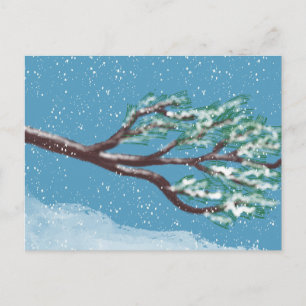 Besneeuwde wintertakken handgetekend briefkaart
