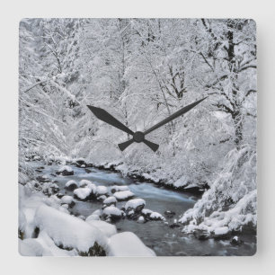 Besneeuwde witte kreek landschap, Oregon Vierkante Klok