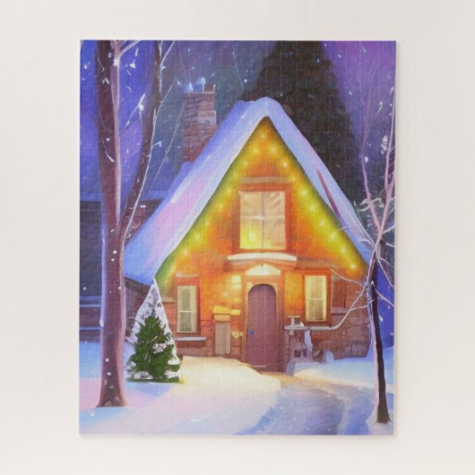BESNEUWDE HUT KUNST KERST LEGPUZZEL (Verticaal)