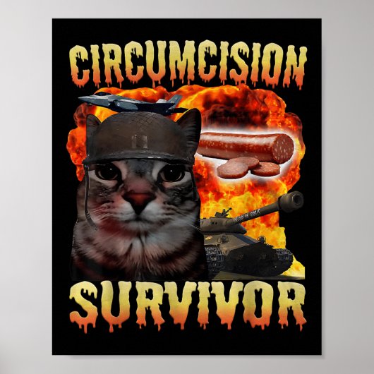 Besnijdenis Overlevende Grappige Kat Meme Brainrot Poster (Voorkant)