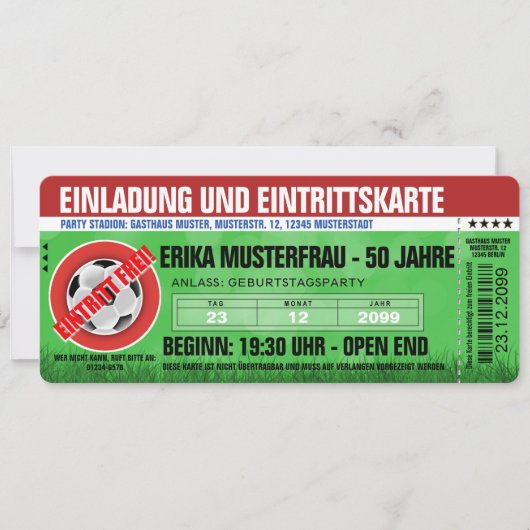 Besondere Einladungskarte Ticket Fußball Kaart (Voorkant)