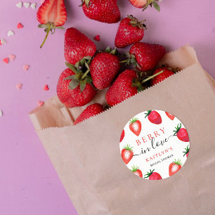 Besotted met Aardbei Bruiloft Feest Ronde Sticker