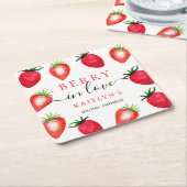 Besotted met Aardbeien Bruiloftsborrel Kartonnen Onderzetters (Schuin)