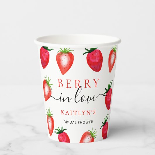 Besotted met Aardbeien Bruiloftsborrel Papieren Bekers (Achterkant)