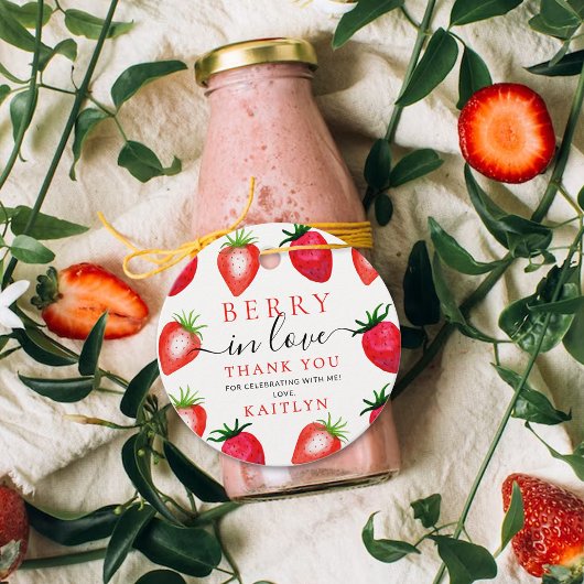 Besotted met aardbeien Bruiloftsborrel voor de bru Bedankjes Labels