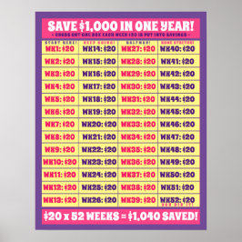 Bespaar $1.000 in één jaar! Gelddoelstellingen Roz Poster