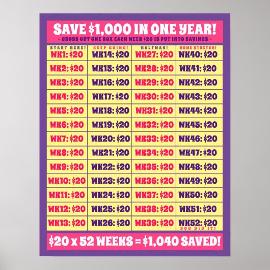 Bespaar $1.000 in één jaar! Gelddoelstellingen Roz Poster (Voorkant)