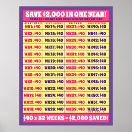 Bespaar $2.000 in één jaar! Gelddoelstellingen Roz Poster