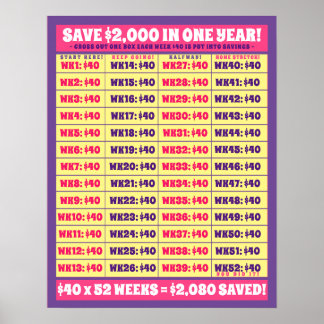 Bespaar $2.000 in één jaar! Gelddoelstellingen Roz Poster