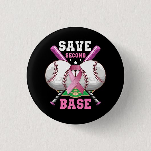 Bespaar 2e Base Baseball Borst Kanker Awareness Pi Ronde Button 3,2 Cm (Voorkant)