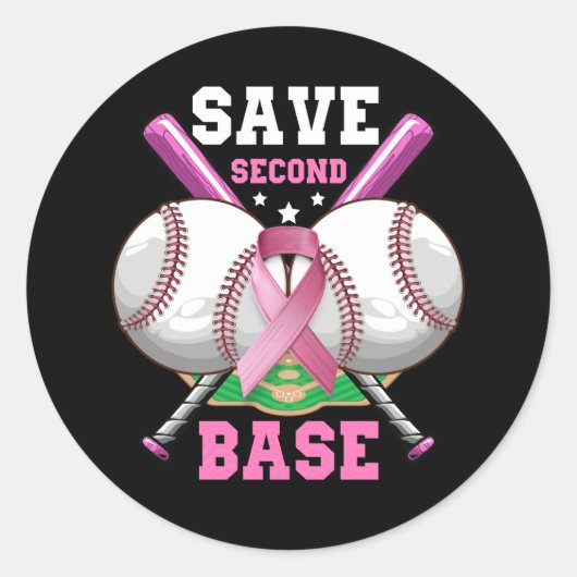Bespaar 2e Base Baseball Borst Kanker Awareness Pi Ronde Sticker (Voorkant)