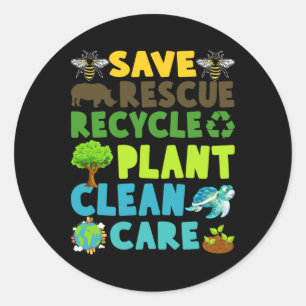 Bespaar bijen Reddingsdieren Recyclen Plastic Eart Ronde Sticker