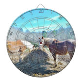 Bespaar conceptpaarden die hooi eten dartbord (Voorkant)