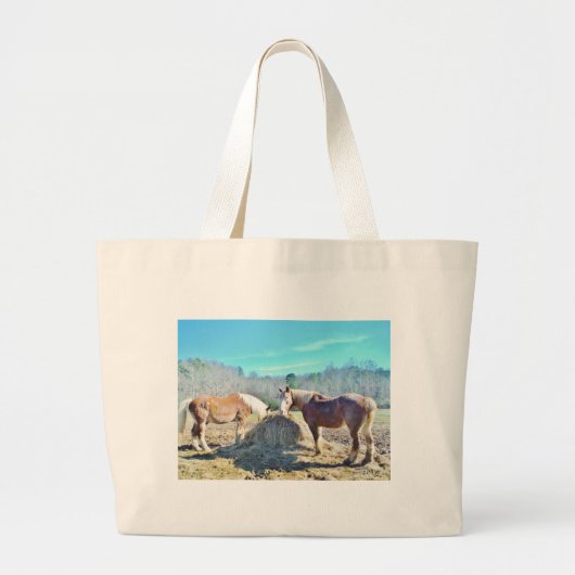 Bespaar conceptpaarden die hooi eten grote tote bag (Voorkant)
