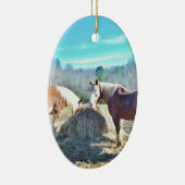 Bespaar conceptpaarden die hooi eten keramisch ornament (Rechts)