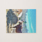 Bespaar conceptpaarden die hooi eten legpuzzel (Horizontaal)