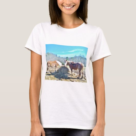 Bespaar conceptpaarden die hooi eten t-shirt (Voorkant)