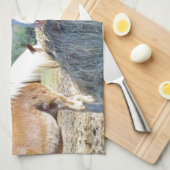 Bespaar conceptpaarden die hooi eten theedoek (Quarter Fold)