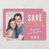BESPAAR DATUM goudglitter confetti roos roze Save The Date (Voorkant / Achterkant)